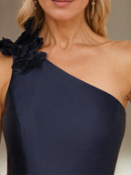 Royal Blue A Line Stretch Crepe One Shoulder Sleeveless  Asymmetrical Length Dress