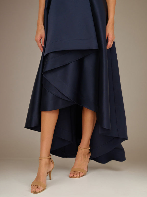 Royal Blue A Line Stretch Crepe One Shoulder Sleeveless  Asymmetrical Length Dress