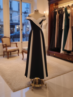 A Line Elegant Black&White Chiffon Off the Shoulder Sleeveless Floor Length Dress