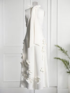 A Line High Neck Sleeveless Floor Length Stretch Crepe Dress With 3D Flowers