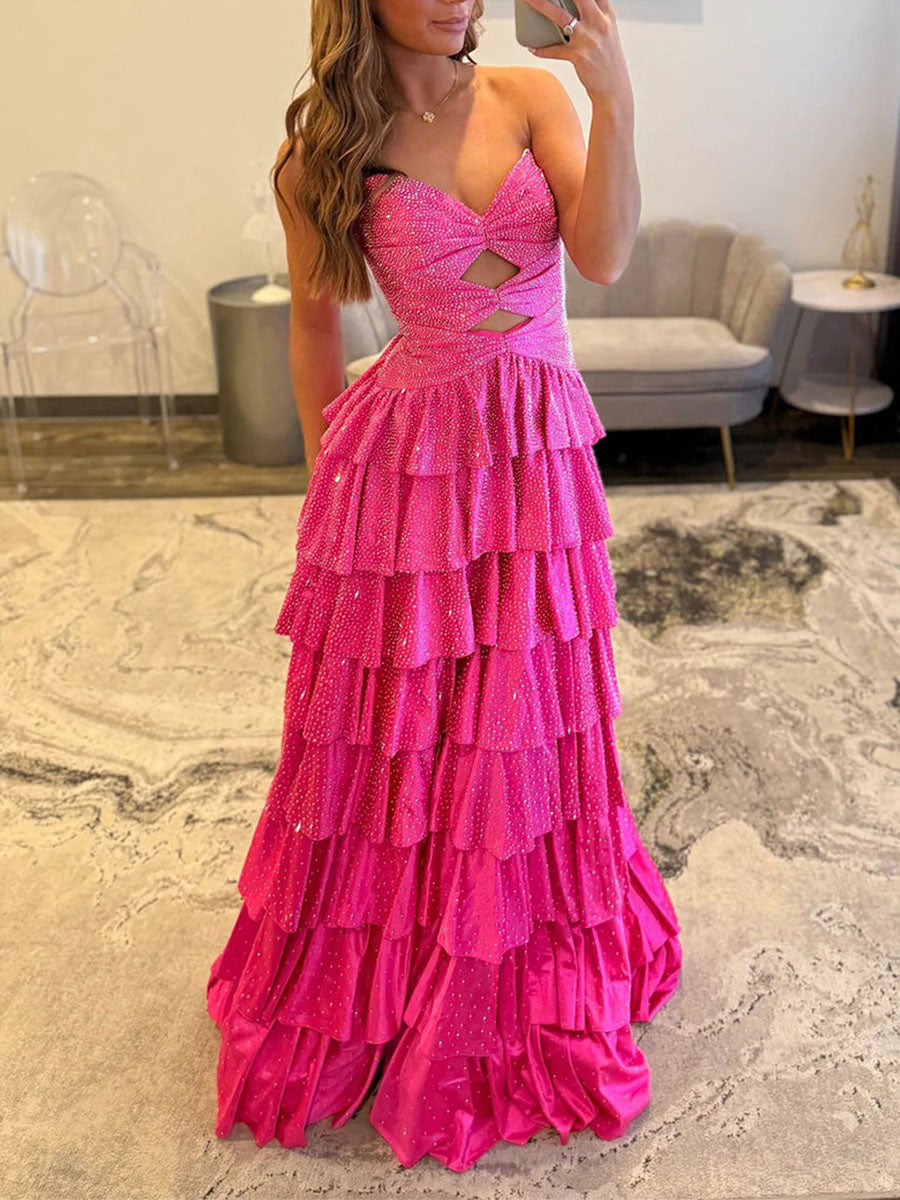 A-Linien trägerloses Herz-Ausschnitt Satin langes Ballkleid mit Schlitz