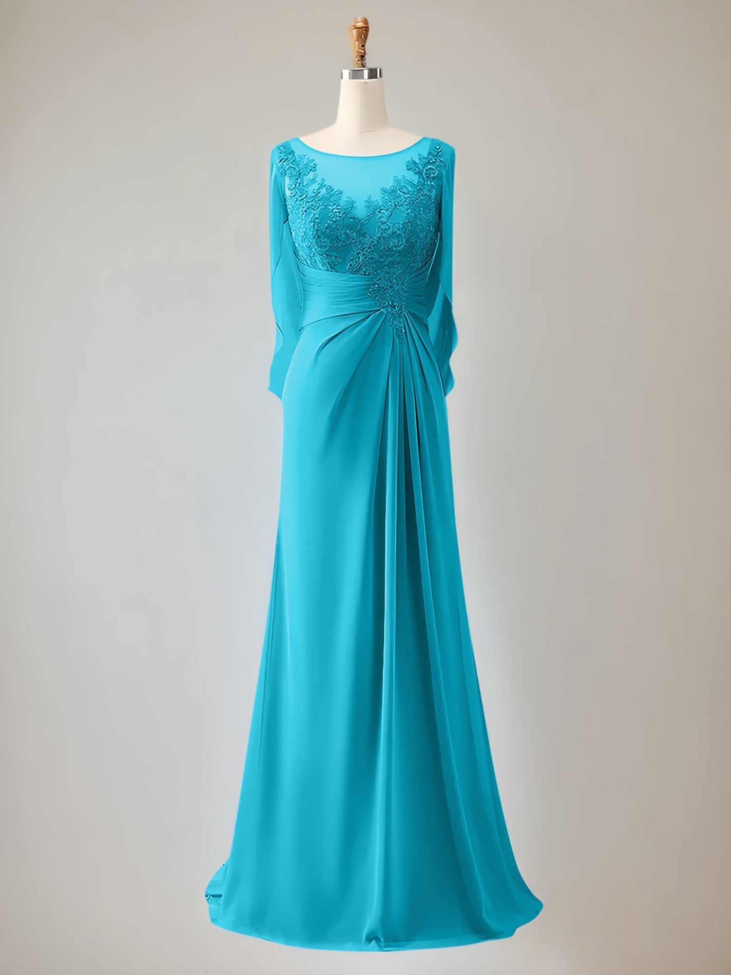 Trumpet/Mermaid Chiffon-Mutter-der-Braut-Kleid mit Rundhalsausschnitt, 1/2-Ärmeln und Perlenbesatz