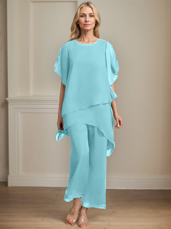Combinaison/pantalon séparé en chiffon à col rond longueur cheville robe mère de la mariée