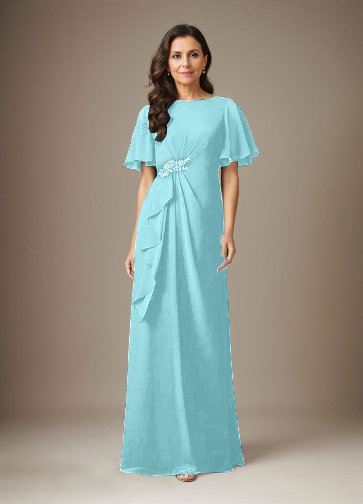 Dunkelmarineblaues Etuikleid mit Perlenbesatz aus Chiffon