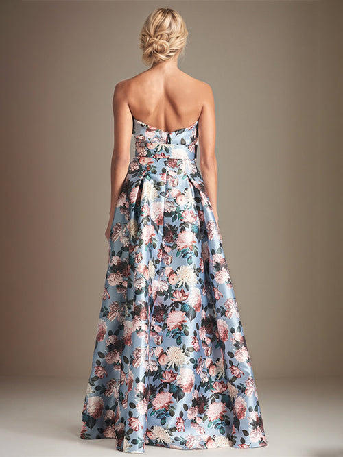 Vestido de madre de la novia en línea A de satén con flores y escote barco