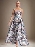 Robe mère de la mariée en satin, ligne A, épaules dénudées, à fleurs