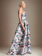 Robe mère de la mariée en satin, ligne A, épaules dénudées, à fleurs
