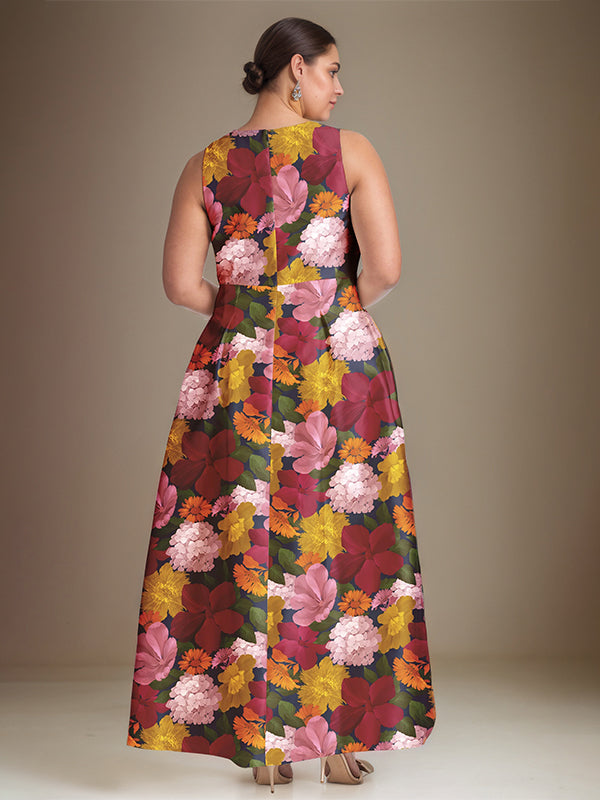 Robe mère de la mariée en ligne A à col en V avec motif floral