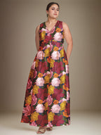 Robe mère de la mariée en ligne A à col en V avec motif floral