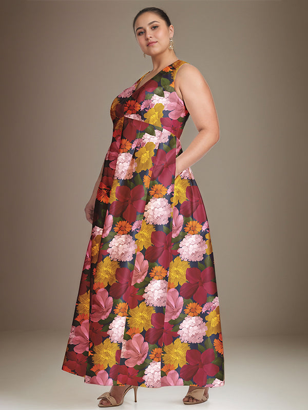 Robe mère de la mariée en ligne A à col en V avec motif floral