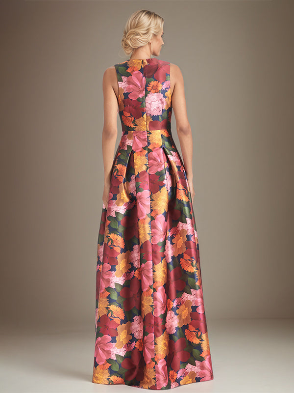 Robe mère de la mariée en ligne A à col en V avec motif floral