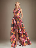 Robe mère de la mariée en ligne A à col en V avec motif floral