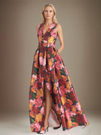 Robe mère de la mariée en ligne A à col en V avec motif floral