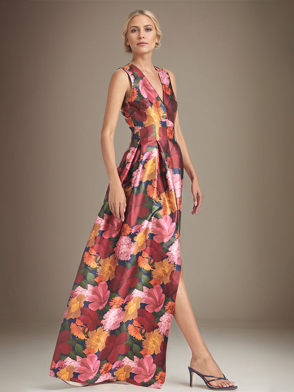 A-Linien Kleid mit V-Ausschnitt und Blumenmuster, Mutter der Braut