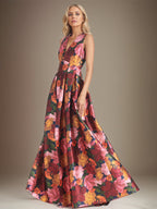 Robe mère de la mariée en ligne A à col en V avec motif floral