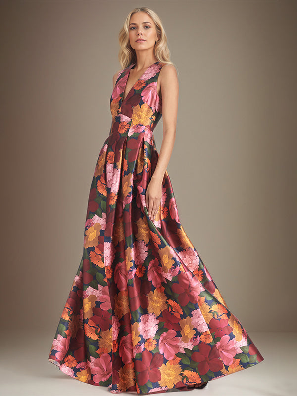 A-Linien Kleid mit V-Ausschnitt und Blumenmuster, Mutter der Braut