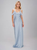 Steel Blue Satin Sheath/Column Spaghetti Straps Sleeveless Floor Length Bridesmaid Dresses