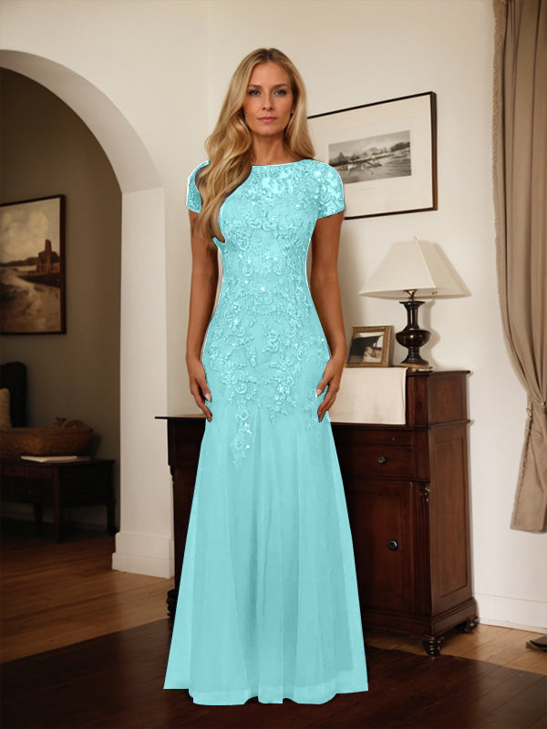 Dark Navy Mermaid Scoop Sequins Tulle Dress