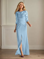 Pflaumenfarbenes eng anliegendes Spitzen Stretch Krepp Kleid für die Brautmutter