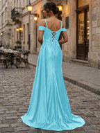 Vestido longo de festa verde esmeralda em cetim com corpete bordado