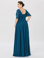 A-Linien-/Prinzessinnenkleid mit quadratischem Ausschnitt, bodenlang, Mutter der Braut
