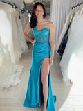 Beaded Sweetheart Mermaid Long Prom Dress With Slit