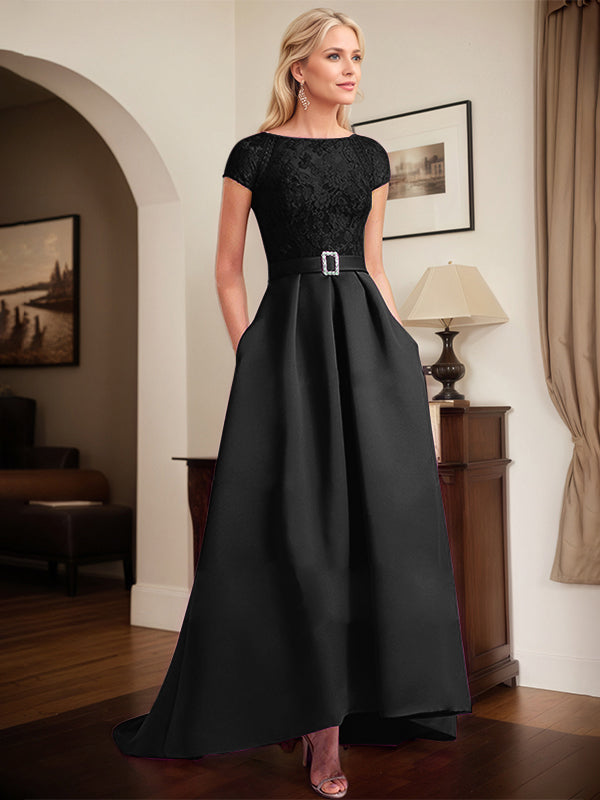 Orchideen-Spitzen elegantes A-Linien Brautmutterkleid mit Perlenbesatz aus Satin