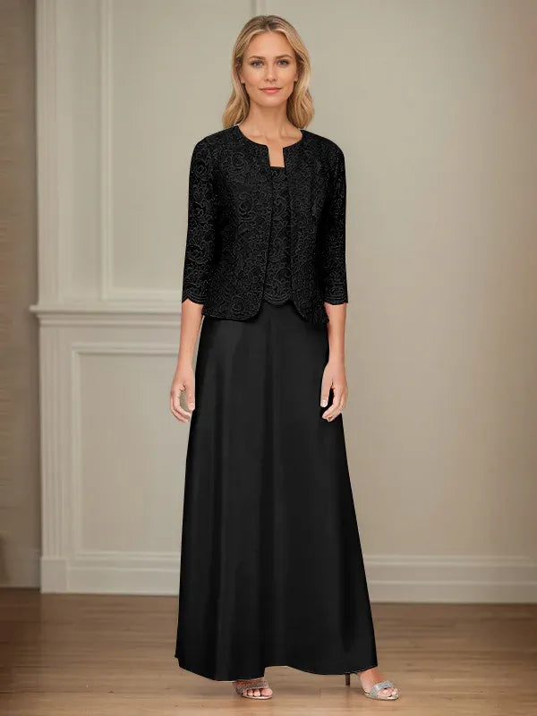 Glitzer Spitzen- & Satinrock Jackenkleid mit offener Jacke