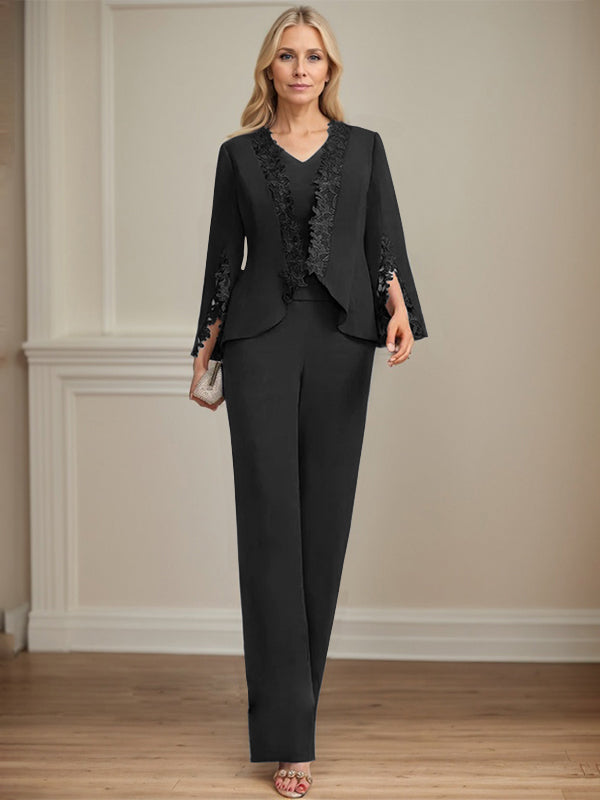 Conjunto de dos piezas mono/pantalón con escote en V, largo hasta el suelo, de gasa para madre de la novia