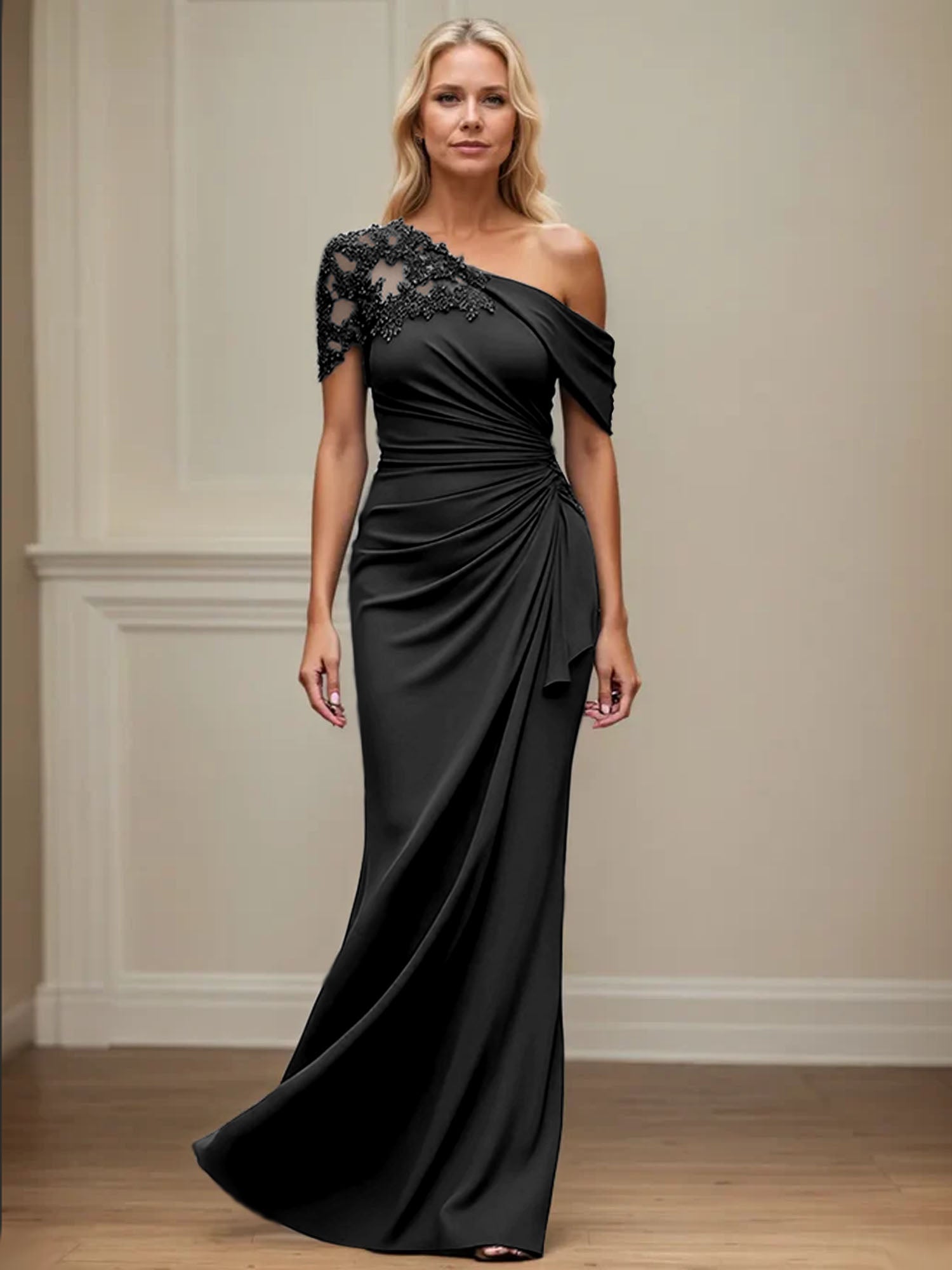 Trumpet/Meerjungfrau Mutter-der-Braut-Kleid mit asymmetrischem Schnitt und Applikationen