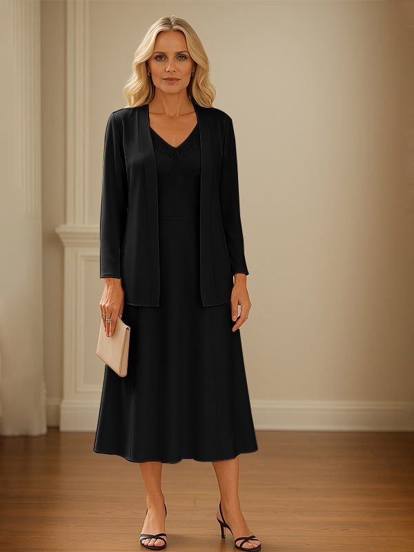 Chiffon-Rock Kleid für Mutter der Braut mit offenem Jackett
