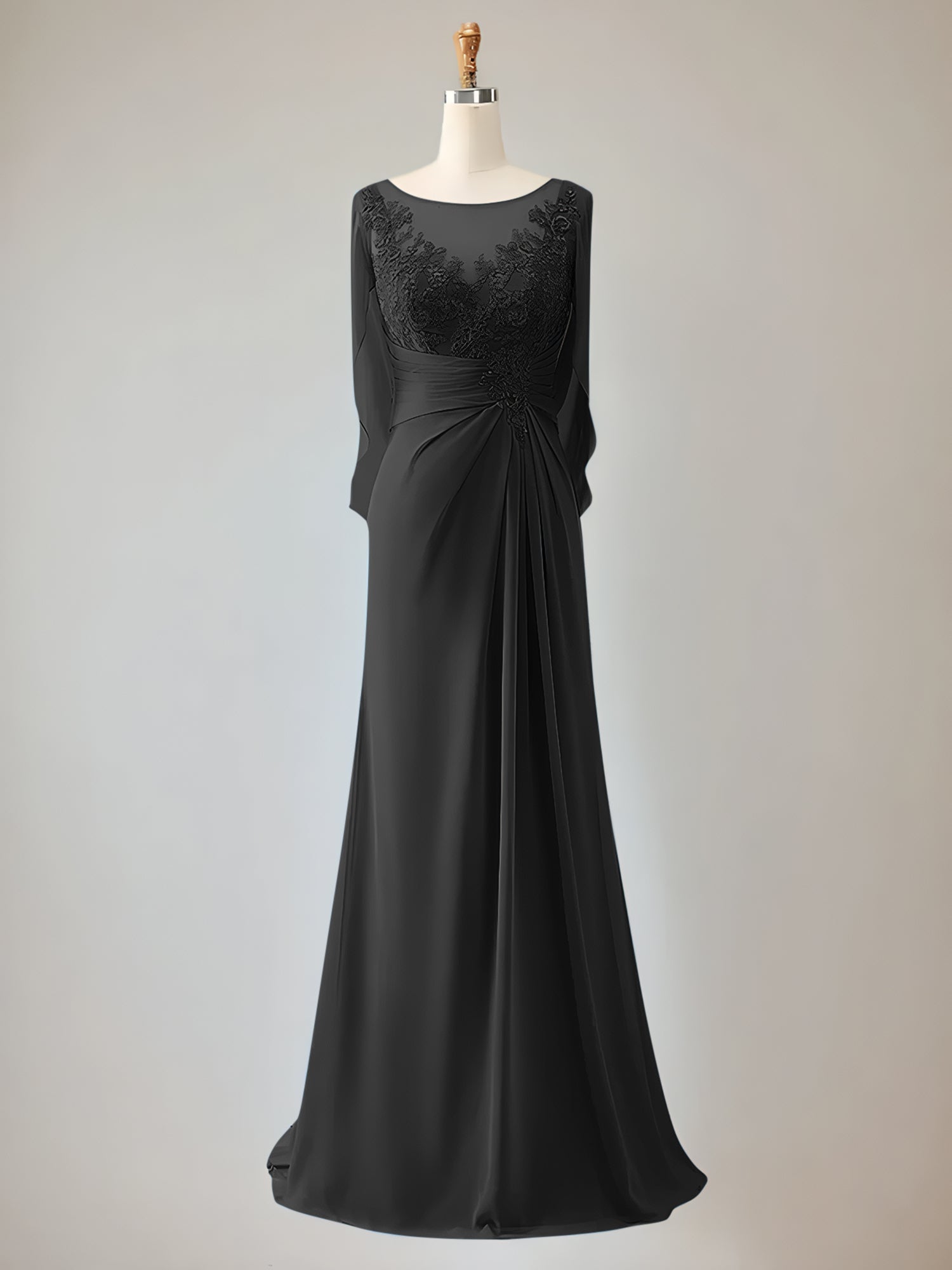 Trumpet/Mermaid Chiffon-Mutter-der-Braut-Kleid mit Rundhalsausschnitt, 1/2-Ärmeln und Perlenbesatz