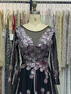 Black Illusion Neckline Gown with Art Deco Embroidery