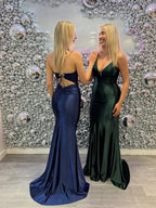 Vestido de Festa Verde Esmeralda, Costas Abertas, Brilhante, Justo, com Detalhe Franzido