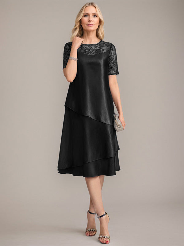 A-Linien Rundhals knielanges Mutter der Braut Kleid mit Applikationen & Pailletten