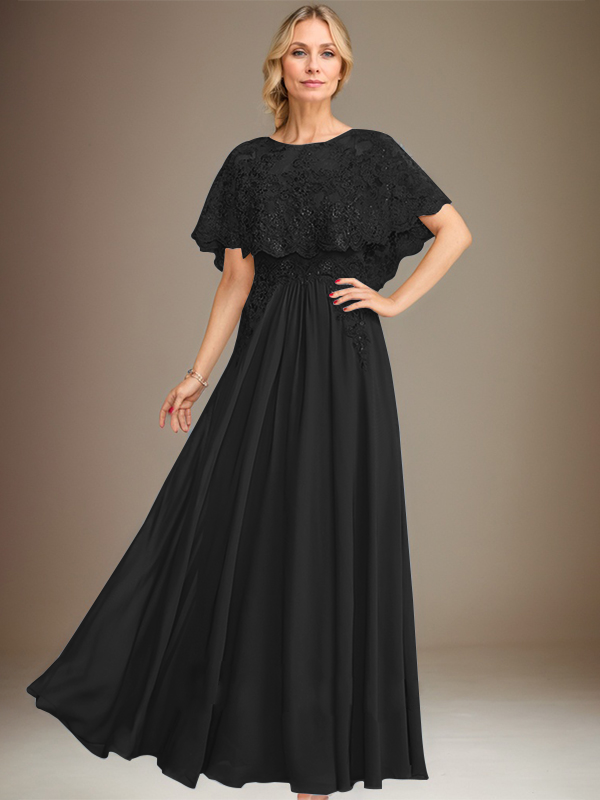 A-Linien Spitzen-Chiffon-Mutter-der-Braut-Kleid mit Bootsausschnitt, bodenlang und Applikations-Pailletten