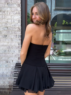 Black A Line Strapless Chiffon Short Homecoming Dress