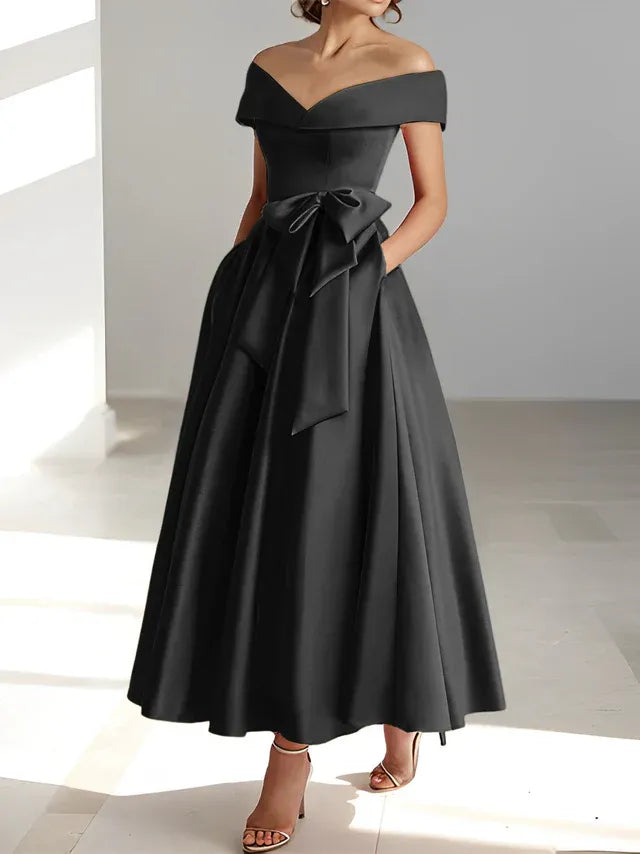 A-Linie/Prinzessin Schulterfreies Ärmelloses Knöchellanges Kleid der Brautmutter mit Taschen