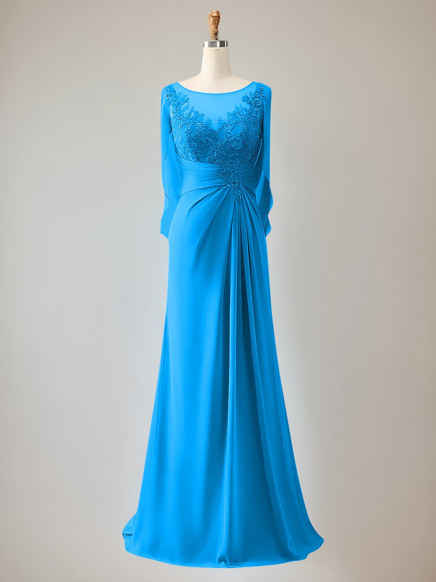 Trumpet/Mermaid Chiffon-Mutter-der-Braut-Kleid mit Rundhalsausschnitt, 1/2-Ärmeln und Perlenbesatz