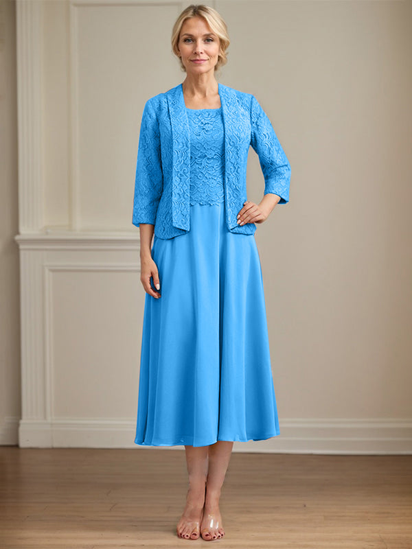 A-Linien Kleid mit Rundhalsausschnitt, tea-länge, Spitze und Chiffon, Mutter der Braut Kleid