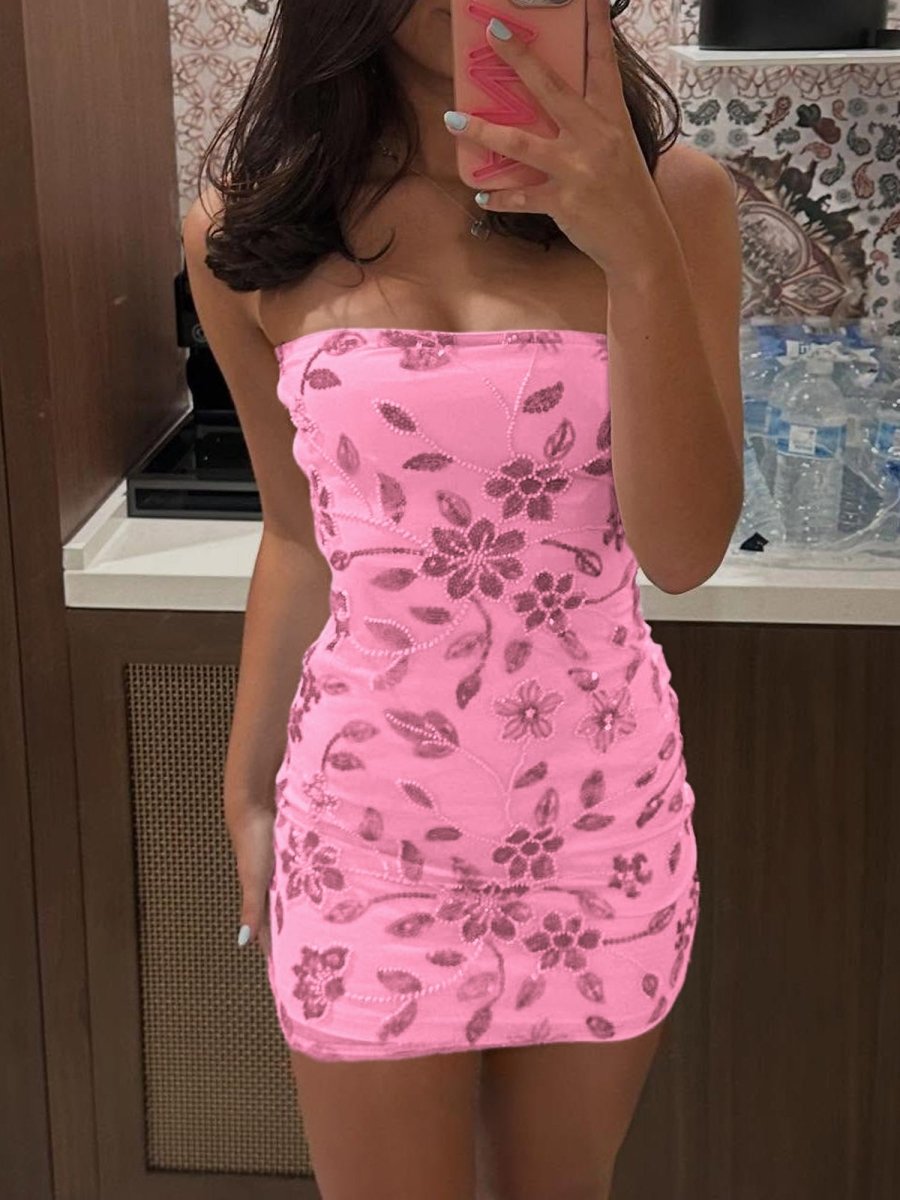 Blaues trägerloses Bodycon kurzes Homecoming-Kleid mit Perlen und Blumenmuster