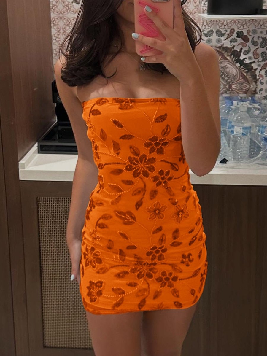 Blaues trägerloses Bodycon kurzes Homecoming-Kleid mit Perlen und Blumenmuster