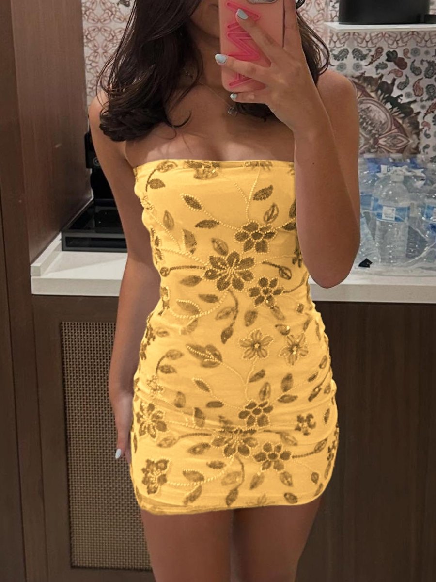 Blaues trägerloses Bodycon kurzes Homecoming-Kleid mit Perlen und Blumenmuster