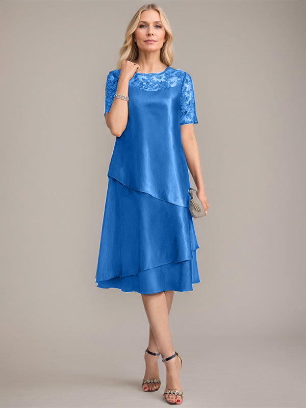 A-Linien Rundhals knielanges Mutter der Braut Kleid mit Applikationen & Pailletten