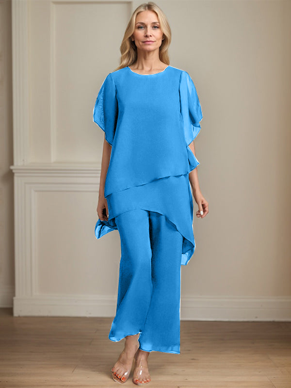 Combinaison/pantalon séparé en chiffon à col rond longueur cheville robe mère de la mariée