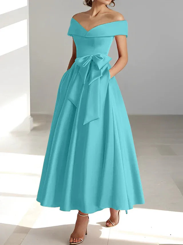 A-Linie/Prinzessin Schulterfreies Ärmelloses Knöchellanges Kleid der Brautmutter mit Taschen