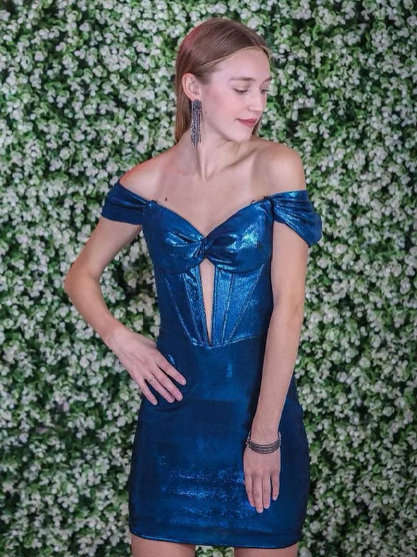 Robe courte moulante sirène épaules dénudées avec nœud pour bal de promo