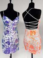 Robe courte moulante à bretelles spaghetti avec sequins pour bal de promo