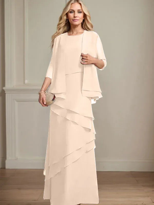 Schmaler Schnitt Ausschnitt bodenlanges Chiffon Kleid für die Brautmutter