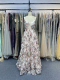 Blush Floral A-Line Spaghetti Straps Prom Dress with Vertical Ruffles